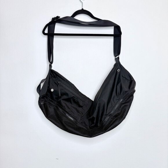 Lululemon Yoga Mat Bag Black Shoulder Strap Carrier Gym Workout Bag Mesh Pocket - Picture 1 of 7